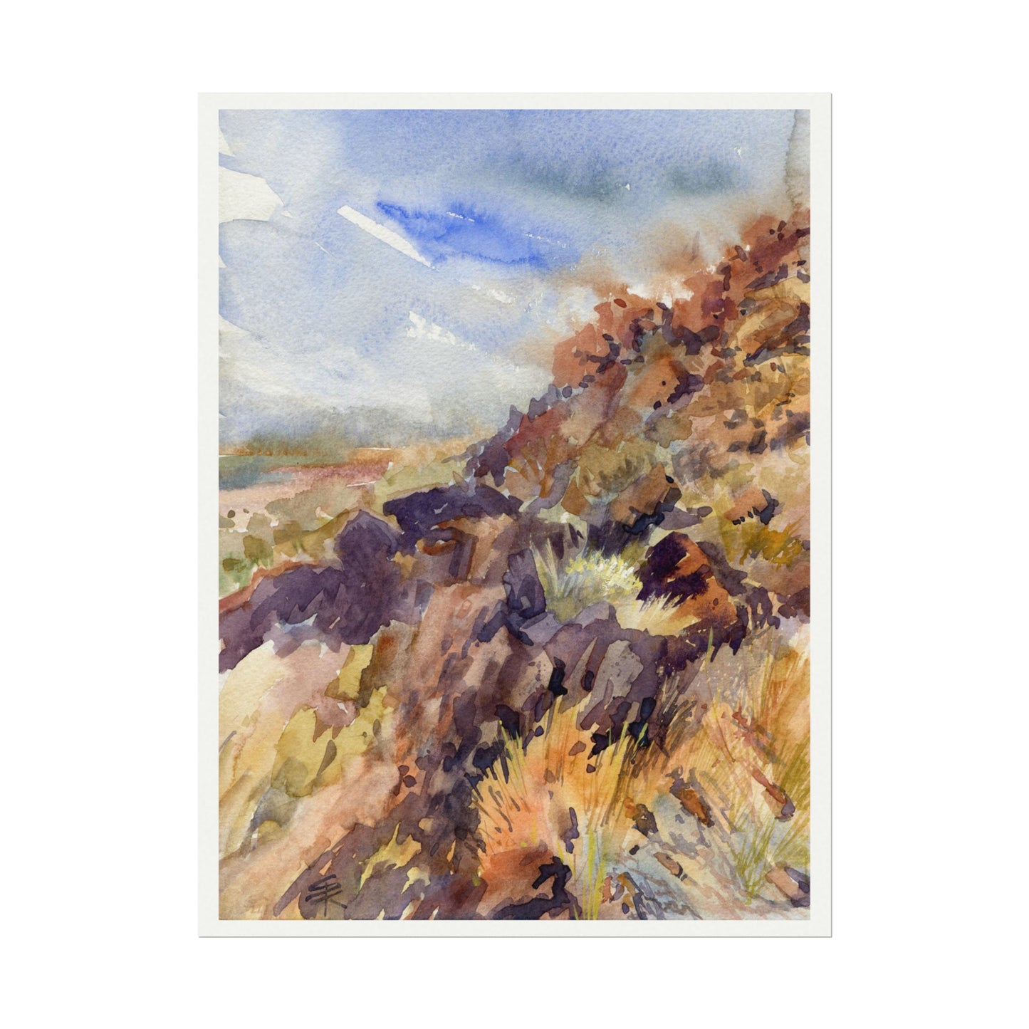 Blackrock Hillside Textured Watercolor Matte Posters